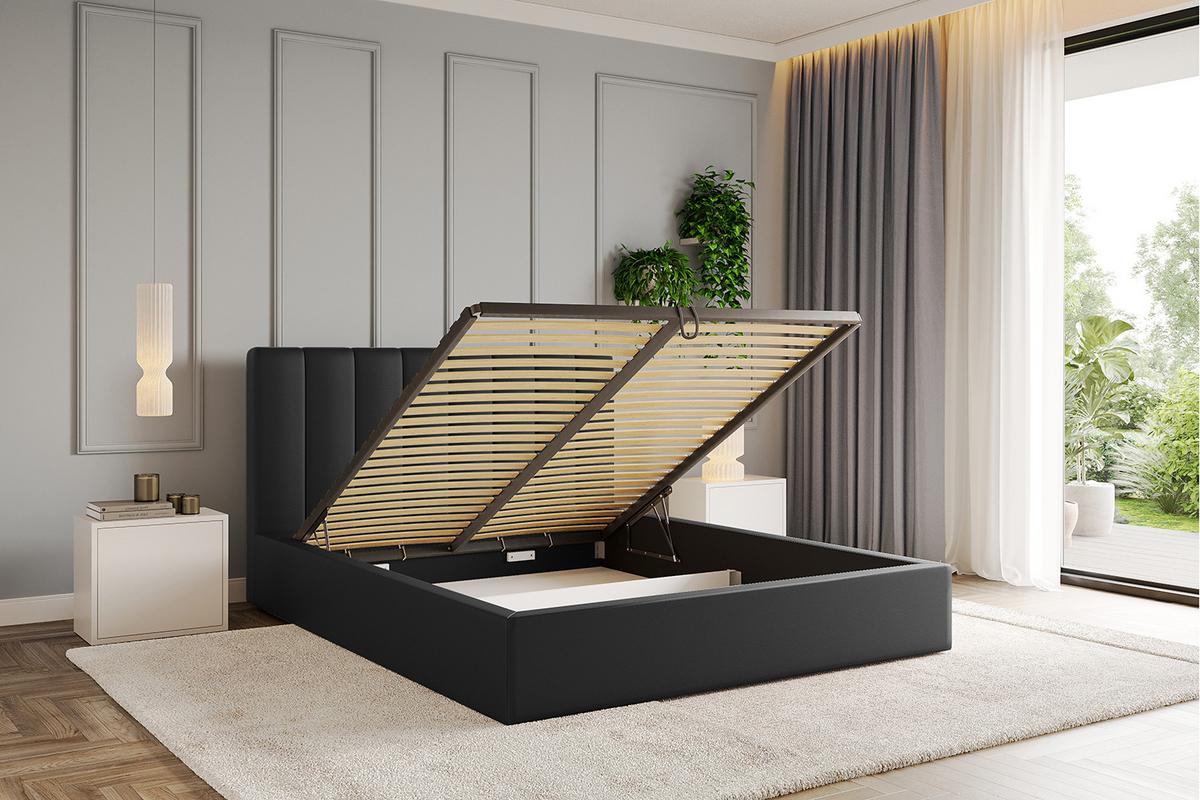 POLSTERBETT mit Bettkasten und Lattenrost, Boxbett ohne Matratze - STERA 160x200 Schwarz Kunstleder - Schwarz Hochglanz, Holzwerkstoff/Textil (160/200cm) - ALTDECOR