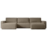 WOHNLANDSCHAFT mit Schlaffunktion und Bettkasten KLEEA-U - 347x143x83 cm Braun Velours - Schwarz/Braun, Holzwerkstoff/Kunststoff (347/83/143cm) - ALTDECOR