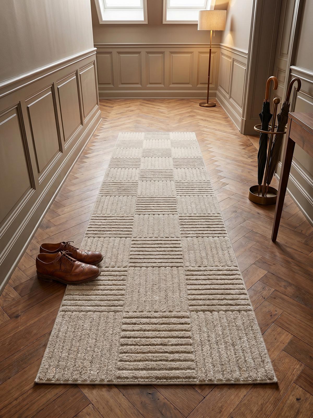 TEPPICH Hochflor RIGI in Beige, mit Cord-Streifen-Patchwork, 80 x 250 cm - Beige, Textil (250/80cm) - KADIMA DESIGN