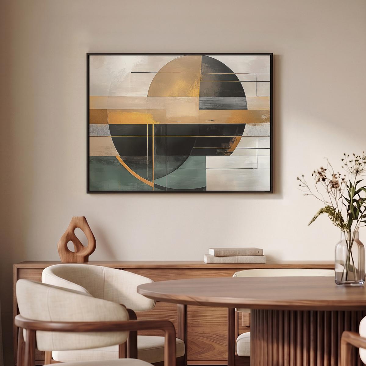 LEINWAND Bilder mit Rahmen - Abstrakt - Gold - Bronze - Grün - Formen - Modern - 70x50 - Multicolor, Textil (70/50cm) - MuchoWow