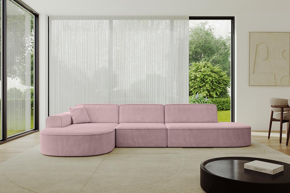 ECKSOFA Ottomane Links MARI-L2 - 328x171x79 cm Rosa Cord - Schwarz/Rosa, Holzwerkstoff/Kunststoff (171/321cm) - ALTDECOR
