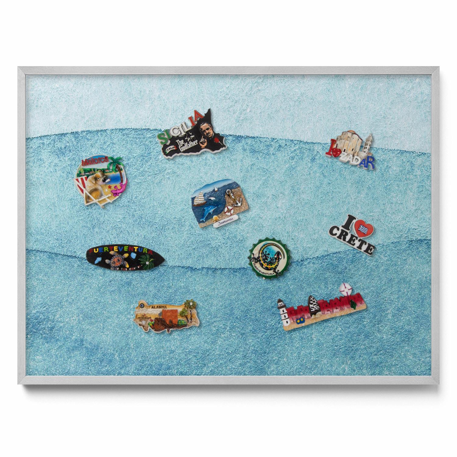 MAGNETTAFEL 80x60 cm Silberner Rahmen Aquarell Blaue Wellen - Pastellgrün, Metall (80/60/0.4cm) - TULUP