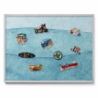 MAGNETTAFEL 80x60 cm Silberner Rahmen Aquarell Blaue Wellen - Pastellgrün, Metall (80/60/0.4cm) - TULUP