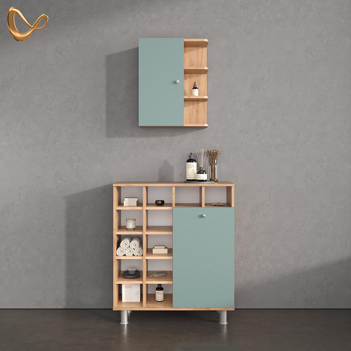 BADSCHRANK Fucino Grün 47.2 x 59.2 cm - Grün, Holzwerkstoff (47.2/59.2/20.8cm) - Livinity®