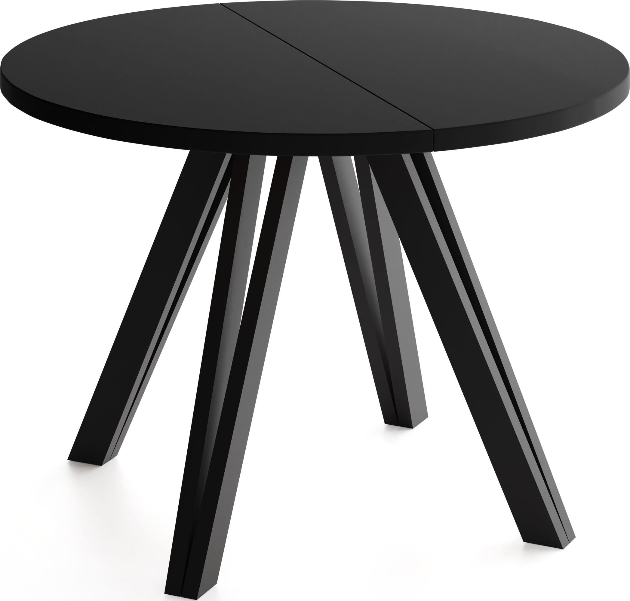 ESSTISCH Ravero runder ausziehbarer, Schwarz 100-140/100/77 cm - Schwarz, Holz/Holzwerkstoff (100/140/76.5cm) - WFL GROUP