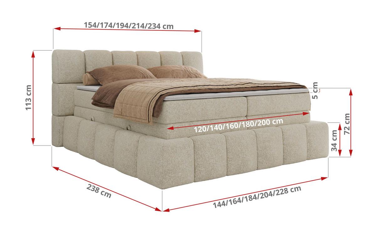 BOXSPRINGBETT NIRA KING 160/200 Creme Strukture - H3 - Creme, Holz/Textil (160/200cm) - MKS