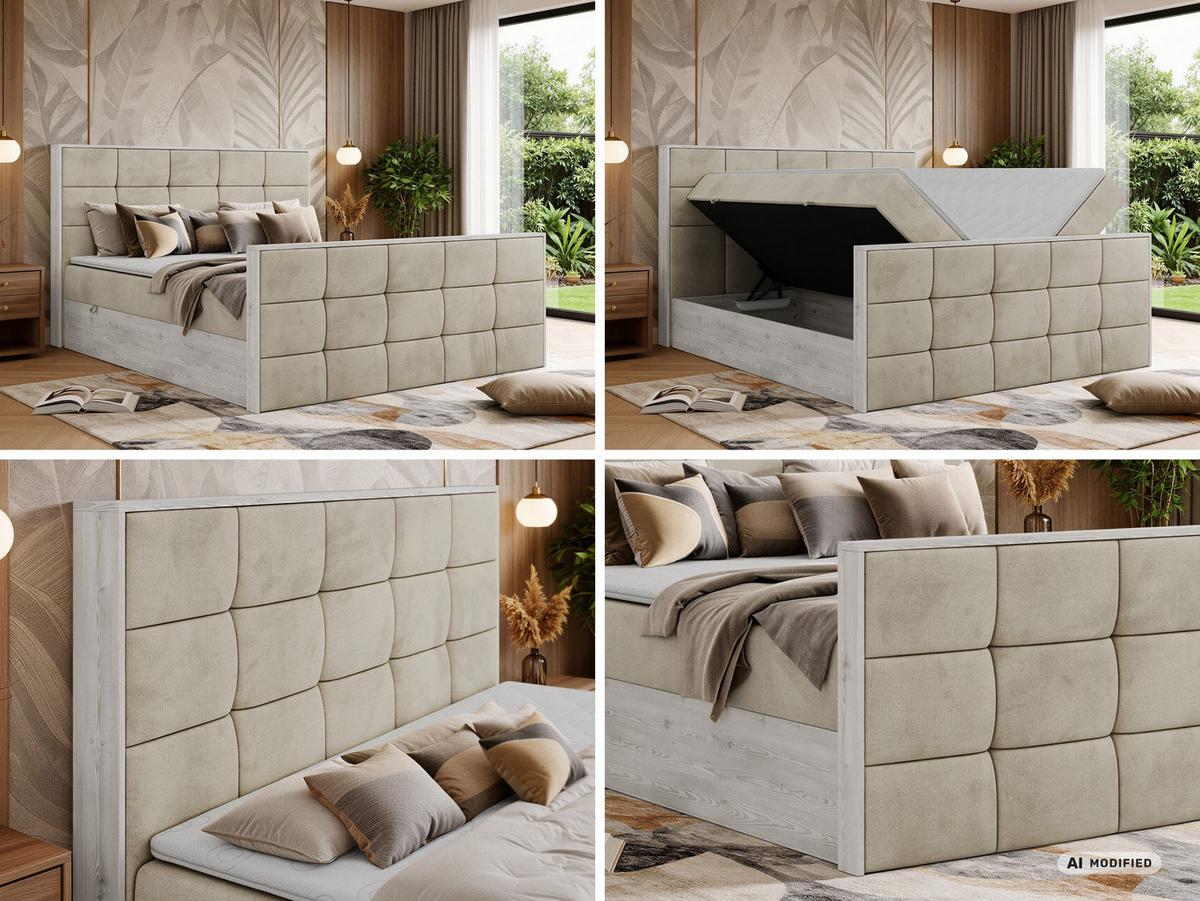 BOXBETT ALNOR DUO 140/200 - Beige Velvet - Topper Visco - H4 - Beige/Schwarz, Kunststoff/Textil (140/200cm) - MKS