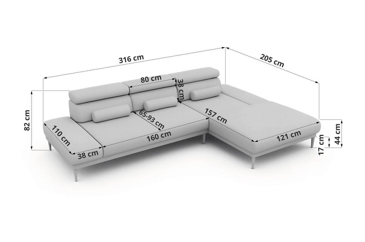 ECKSOFA PAVERO L - Beige Cord - Links Seite - Beige/Schwarz, Textil/Metall (205/316cm) - MKS