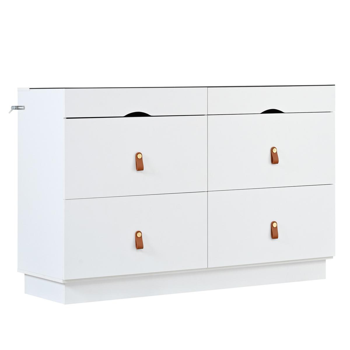 SIDEBOARD weiß mit glasplatte 120 cm, 6 schubladen & schmuckfach - Weiß, Holzwerkstoff (120/78/40cm) - Urban Meuble