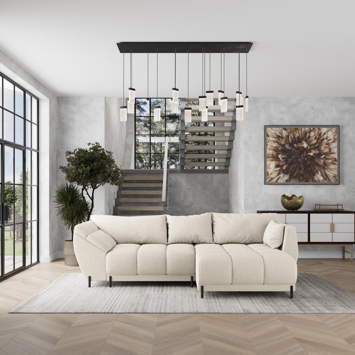 ECKSOFA VESTANO R-S Creme Boucle-Stoff mit Schlaffunktion - Creme, Holz (287/182cm) - MASSENO