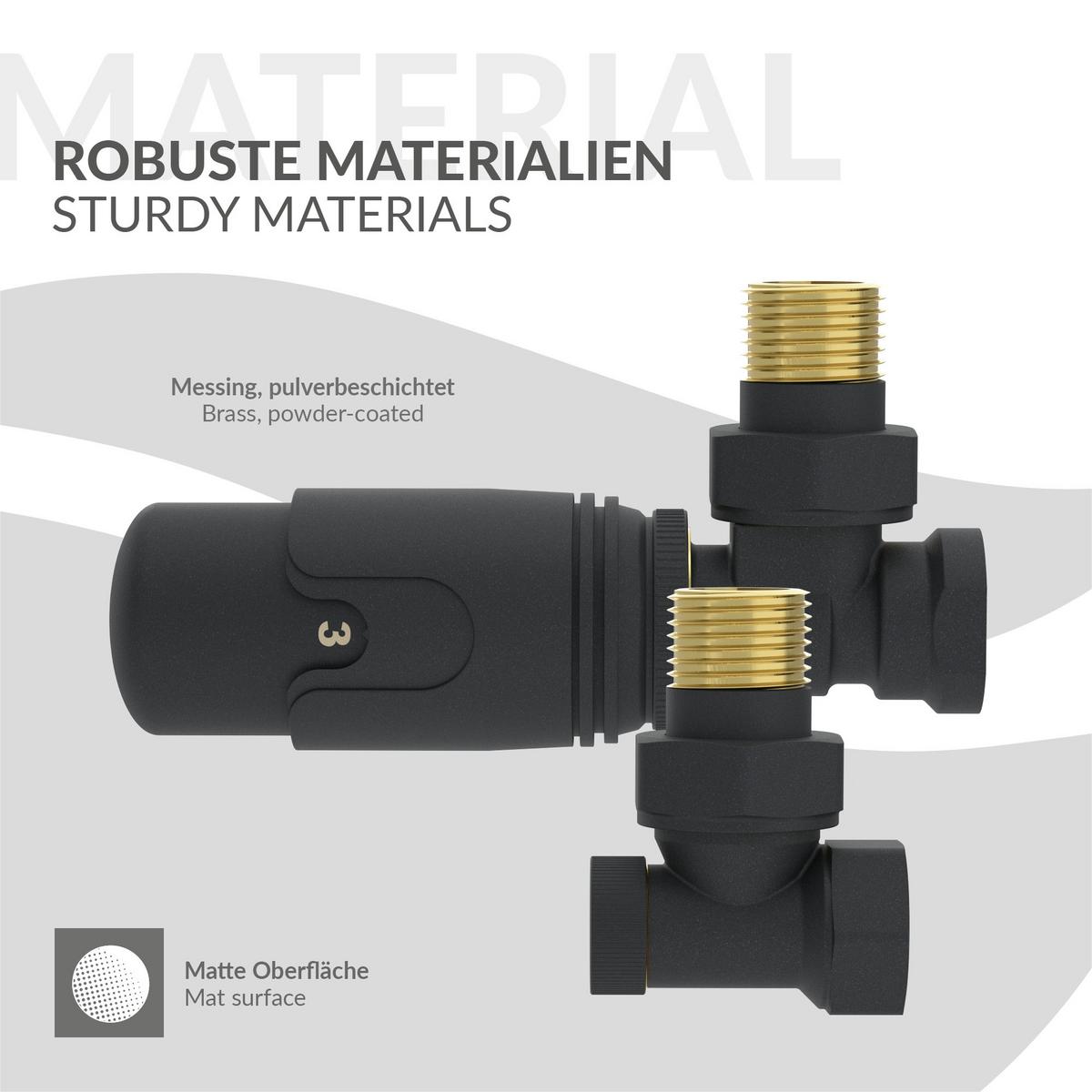 HEIZKÖRPERVENTIL 1/2 Zoll Heizungsventil für Heizkörper Eckventil Anthrazit - Anthrazit, Metall (3/3.9/4.3cm) - LuxeBath