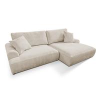 ECKSOFA Melvano mit Schlaffunktion und Bettkasten im Japandi-Stil aus weichem Beige Chenille-Stoff - Creme/Schwarz, Holz/Kunststoff (240/145cm) - S-Style