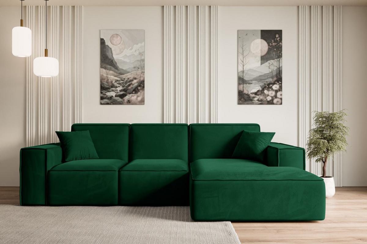 ECKSOFA Ottomane Rechts SERRA-L - 266x169x80 cm Grün Velours - Schwarz/Grün, Holzwerkstoff/Kunststoff (266/169cm) - ALTDECOR