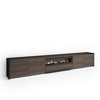 LOWBOARD, Eiche und Schwarz, 310/37/50cm, Kamin mit Feuereffekt - Dunkelbraun, Holzwerkstoff (310/50/37cm) - Skraut Home