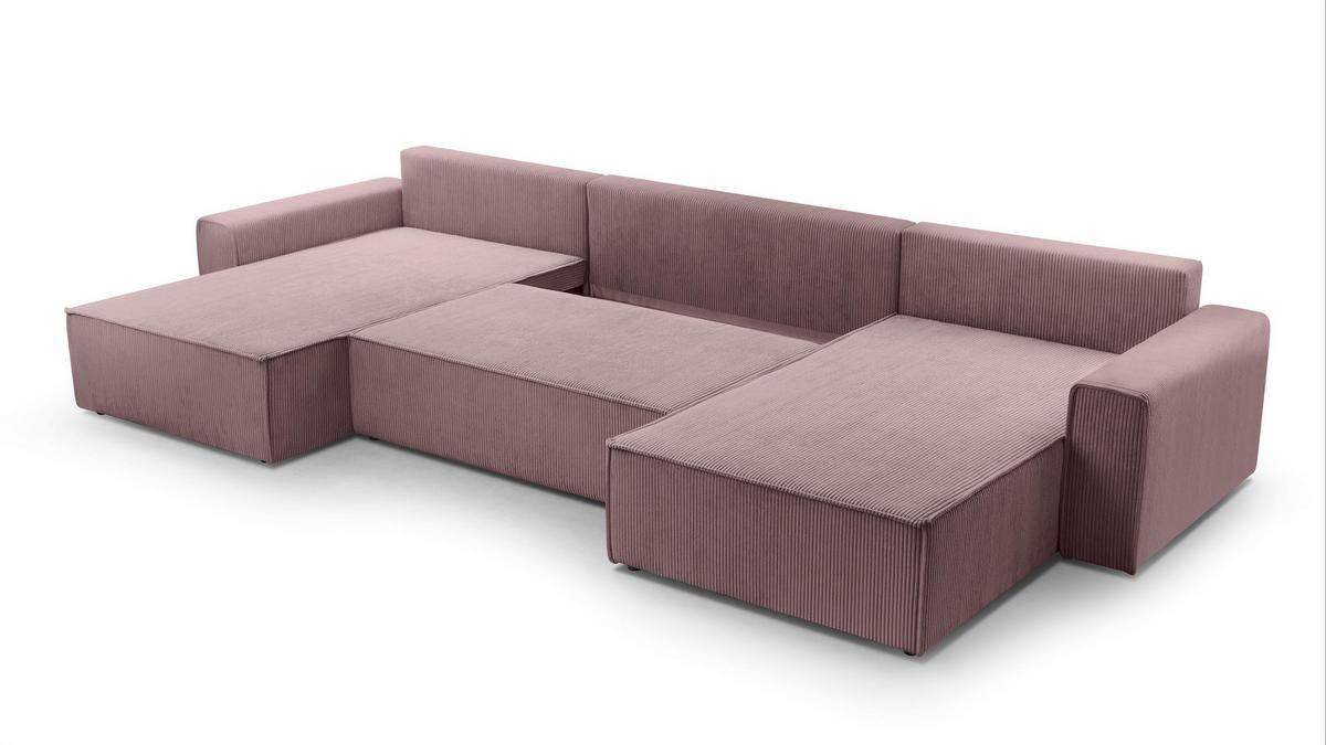 WOHNLANDSCHAFT Cedria Lavendel 389/145/85 cm mit Schlaffunktion - Hellrosa/Schwarz, Kunststoff/Textil (389/85/145cm) - AX Living
