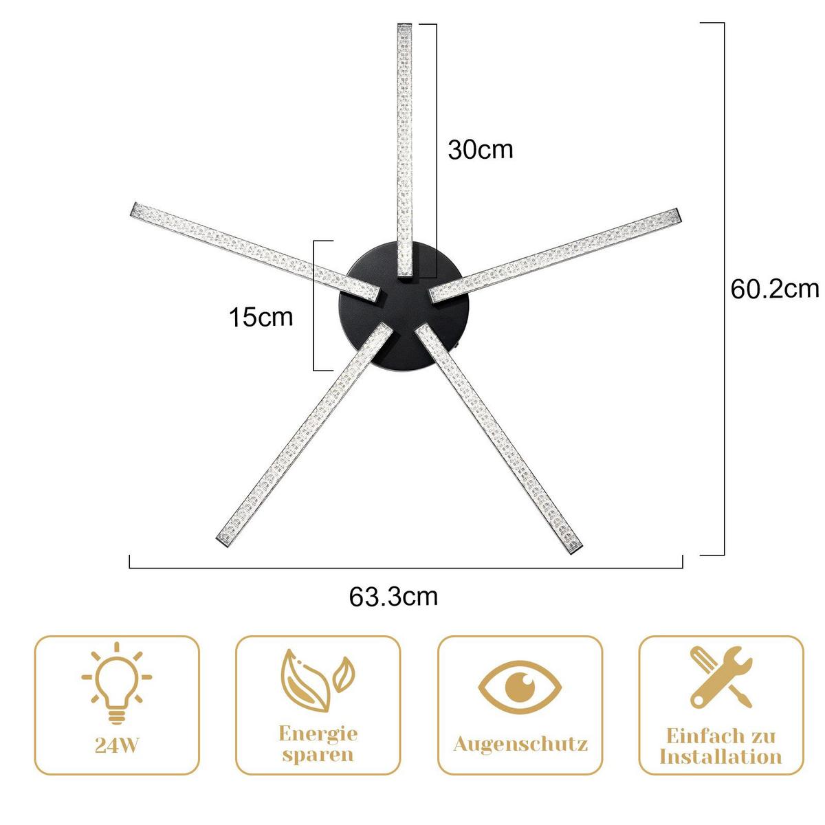 LED-DECKENLEUCHTE Eva 63.3/60.2/4.3 cm - Schwarz, Metall (63.3/60.2/4.3cm) - Nettlife