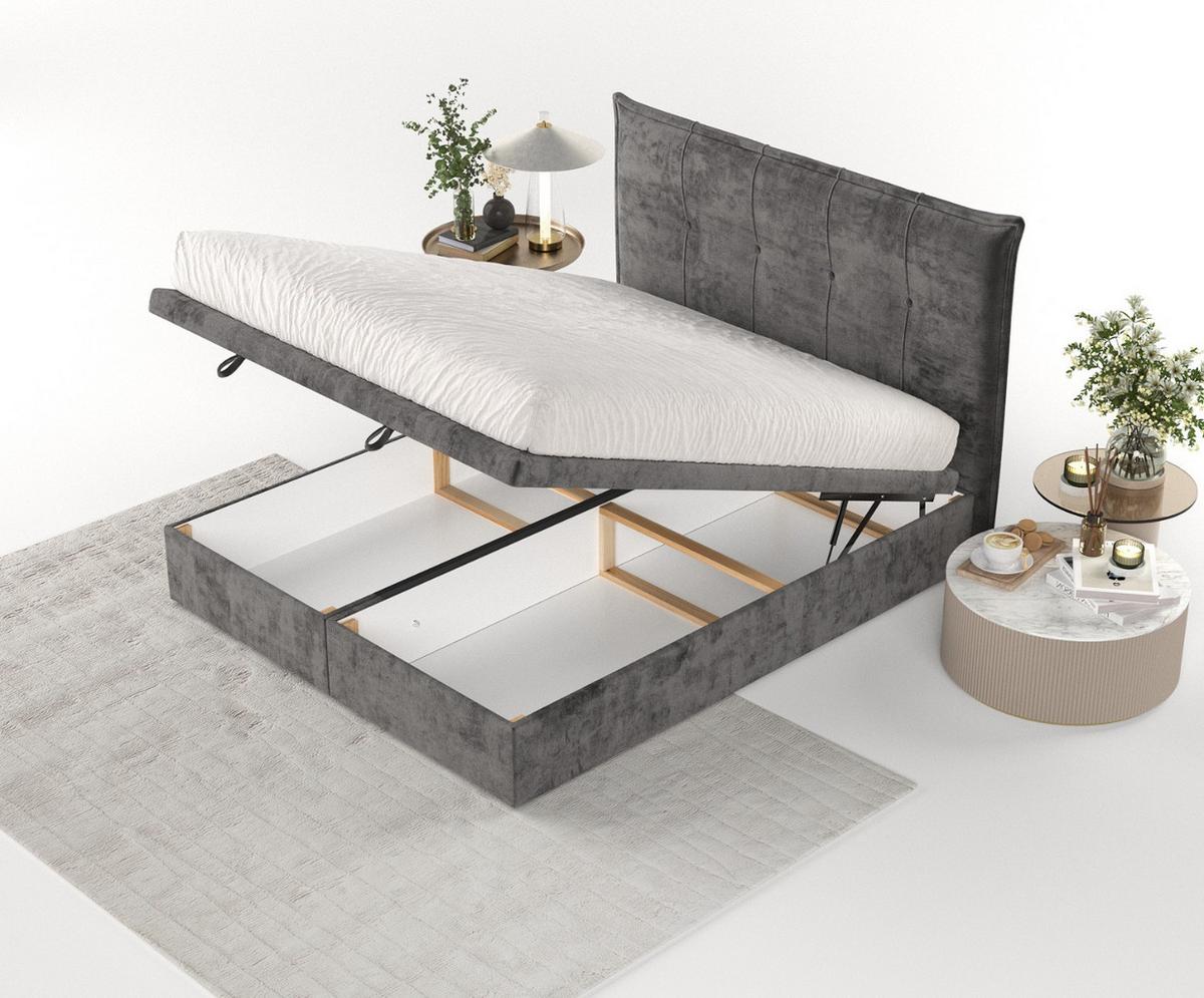 POLSTERBETT Liano mit Stauraum 120/200 cm Stahl im Lotta Stoff - Graphitfarben/Schwarz, Holz/Holzwerkstoff (120/200cm) - AltaBeds