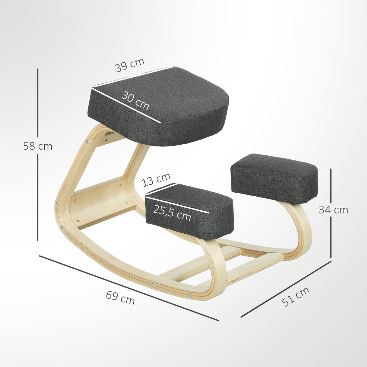 KNIESTUHL Birke Polyester Dunkelgrau - Dunkelgrau, Holz (51/58/69cm) - Vinsetto