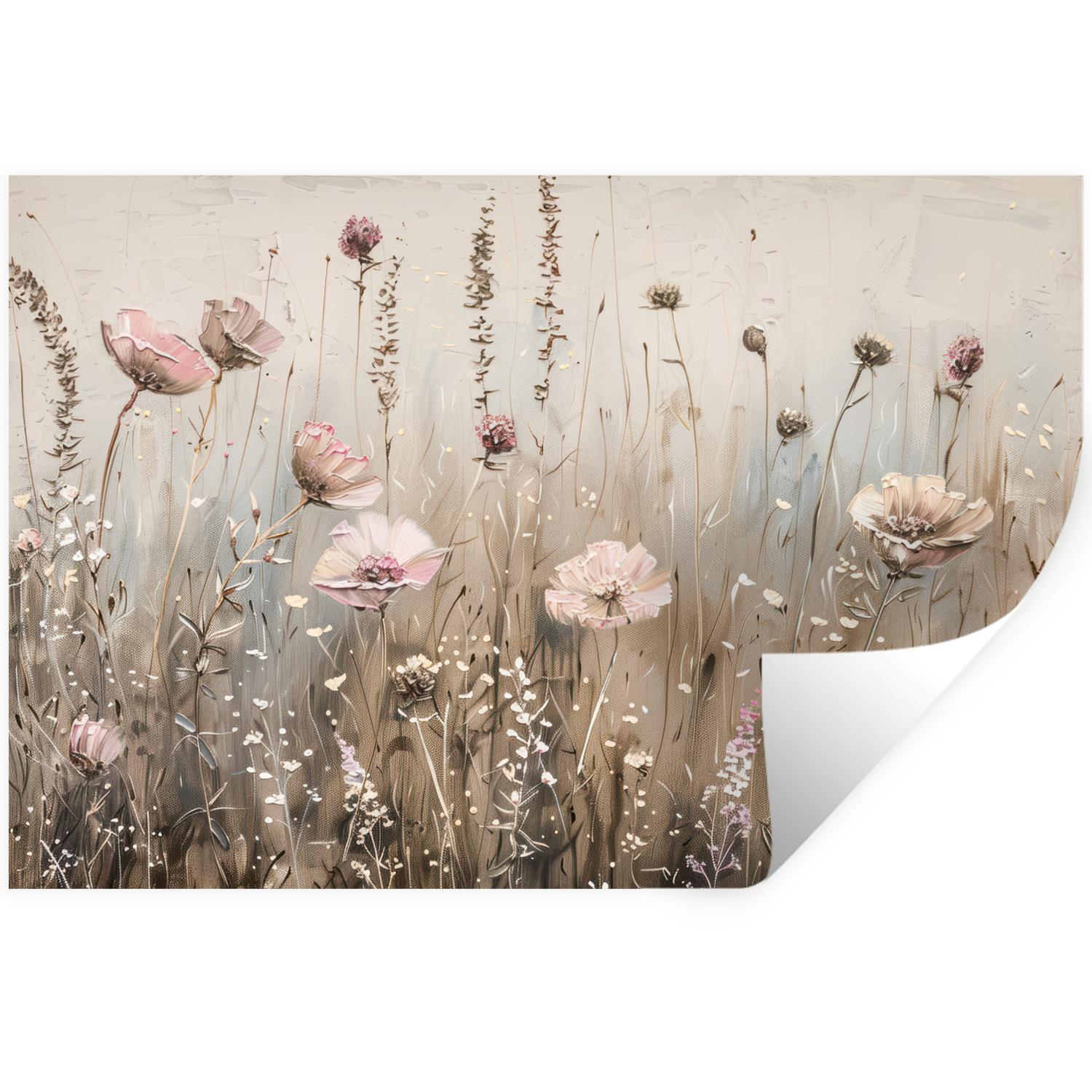 WANDTATTOO Blumen - Rosa - Modern - Beige 120x80 cm - Beige, Kunststoff (120/80/0.1cm) - MuchoWow