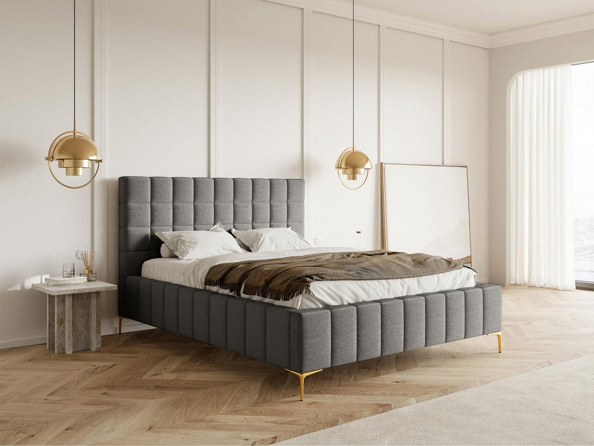 POLSTERBETT Szejlo Grau Chenille 180 cm - Goldfarben/Grau, Textil/Metall (180/200cm) - Selsey