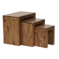 BEISTELLTISCH 3er Set Massivholz Landhausstil Natur MUMBAI, Dunkelbraun 30x50x45 cm - Dunkelbraun/Braun, Holz (50/30/45cm) - KADIMA DESIGN