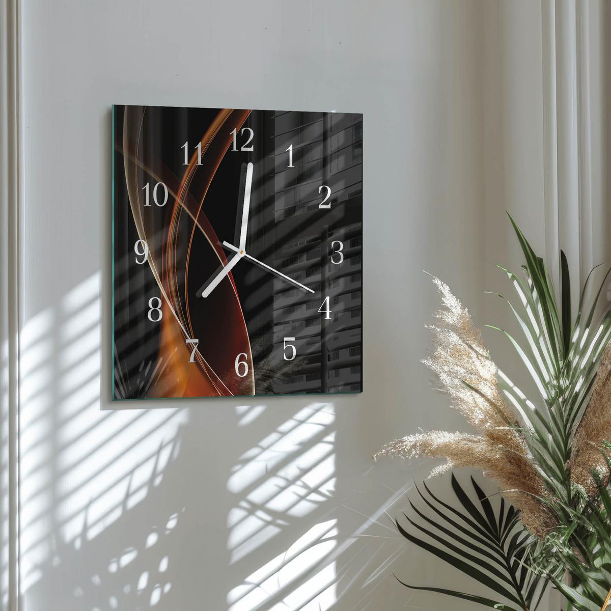 WANDUHR aus Glas 30x30 cm - Abstrakte Linien - Orange, Glas (30/30/0.4cm) - TULUP