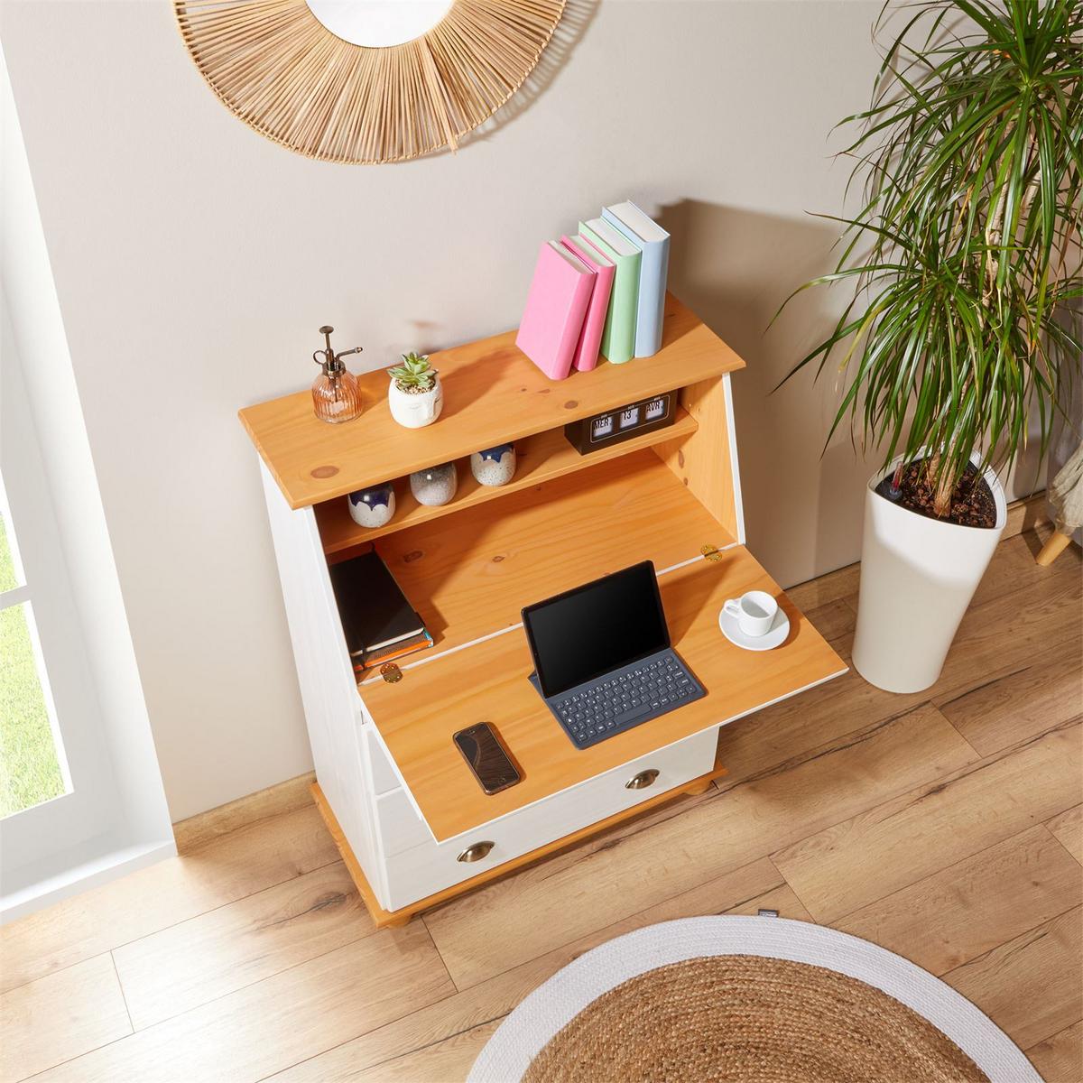SEKRETÄR GOMES weiß/braun - Weiß/Braun, Holz (38/82/108cm) - IDIMEX
