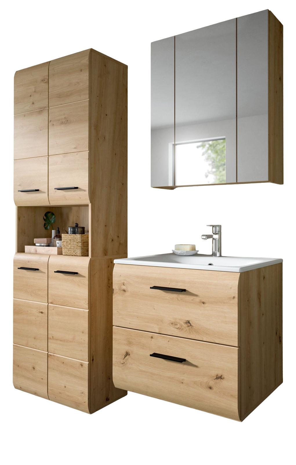 BADMÖBEL-SET 3-teilig in Artisan Eiche, Badkombination inkl. Waschbecken, 135 x 185 cm Cover - Schwarz/Eiche Artisan, Glas/Keramik (135/185/30cm) - Inn.Furn