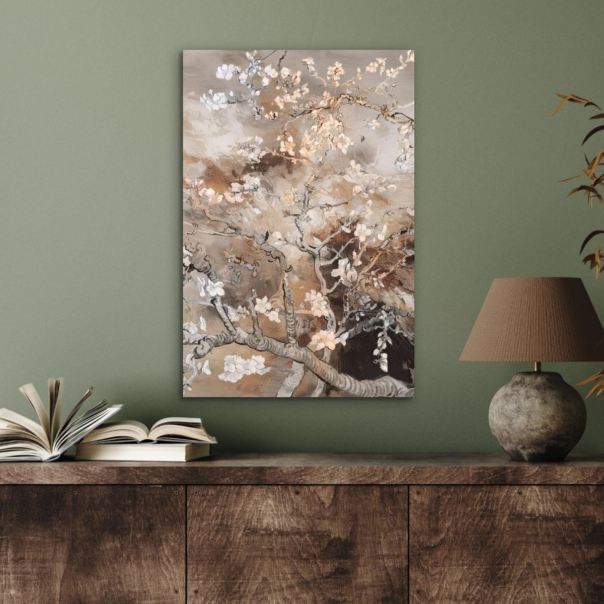 METALLBILD Mandelblüte - Kunst - Van Gogh - Beige - Abstrakt Deko Schlafzimmer 40x60 cm - Braun, Metall (40/60cm) - MuchoWow