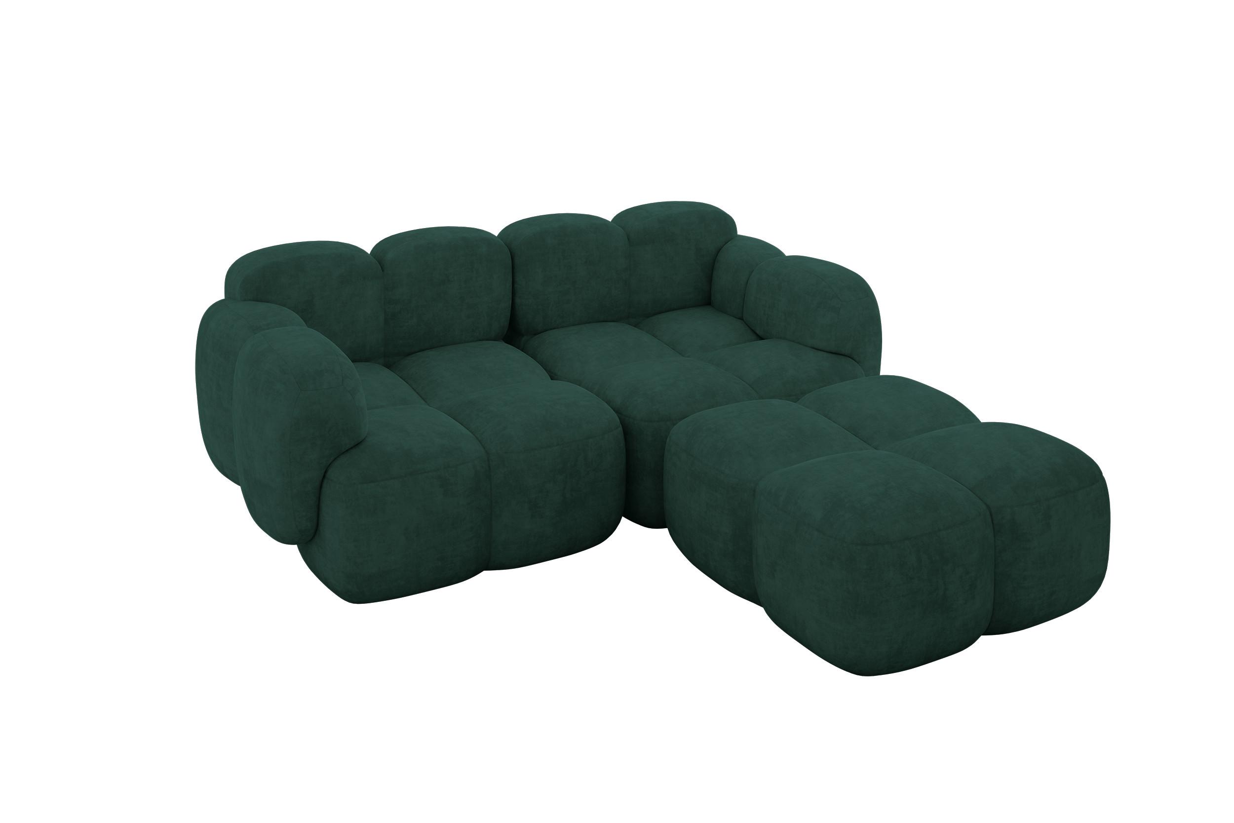 ECKSOFA modulares Sofa Rechts Miko-L1 214x205x75 Grün Velours - Schwarz/Grün, Holzwerkstoff/Kunststoff (214/205cm) - ALTDECOR