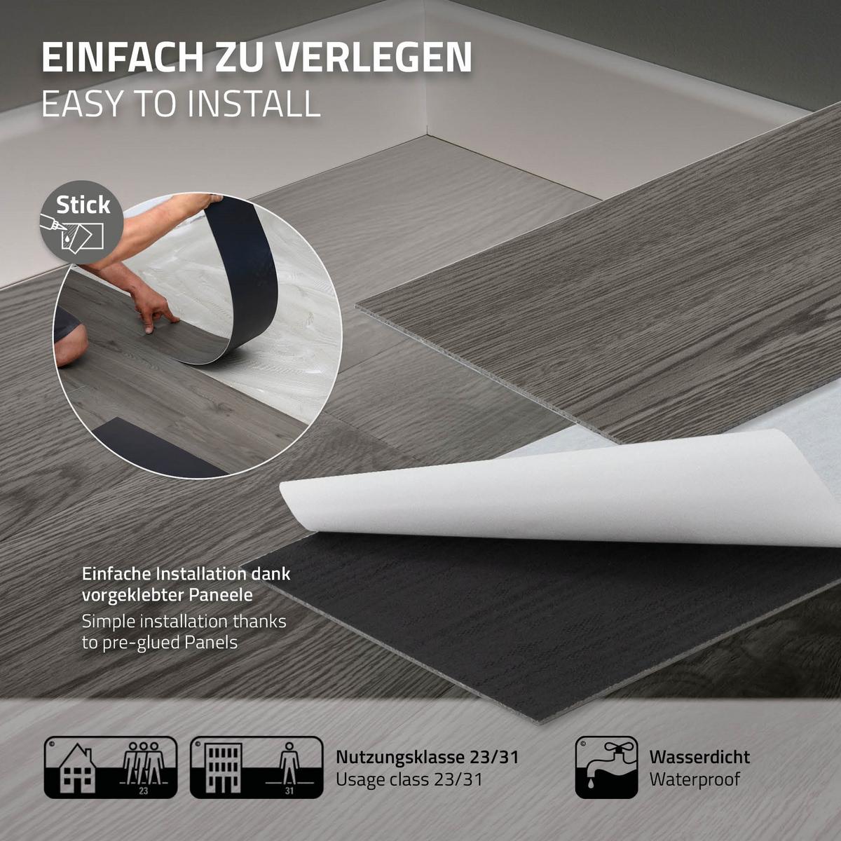 VINYLBODEN selbstklebend 2,23m²/16 Dielen Eiche Grau - Grau, Kunststoff (91.5/15.3/0.2cm) - ML-DESIGN