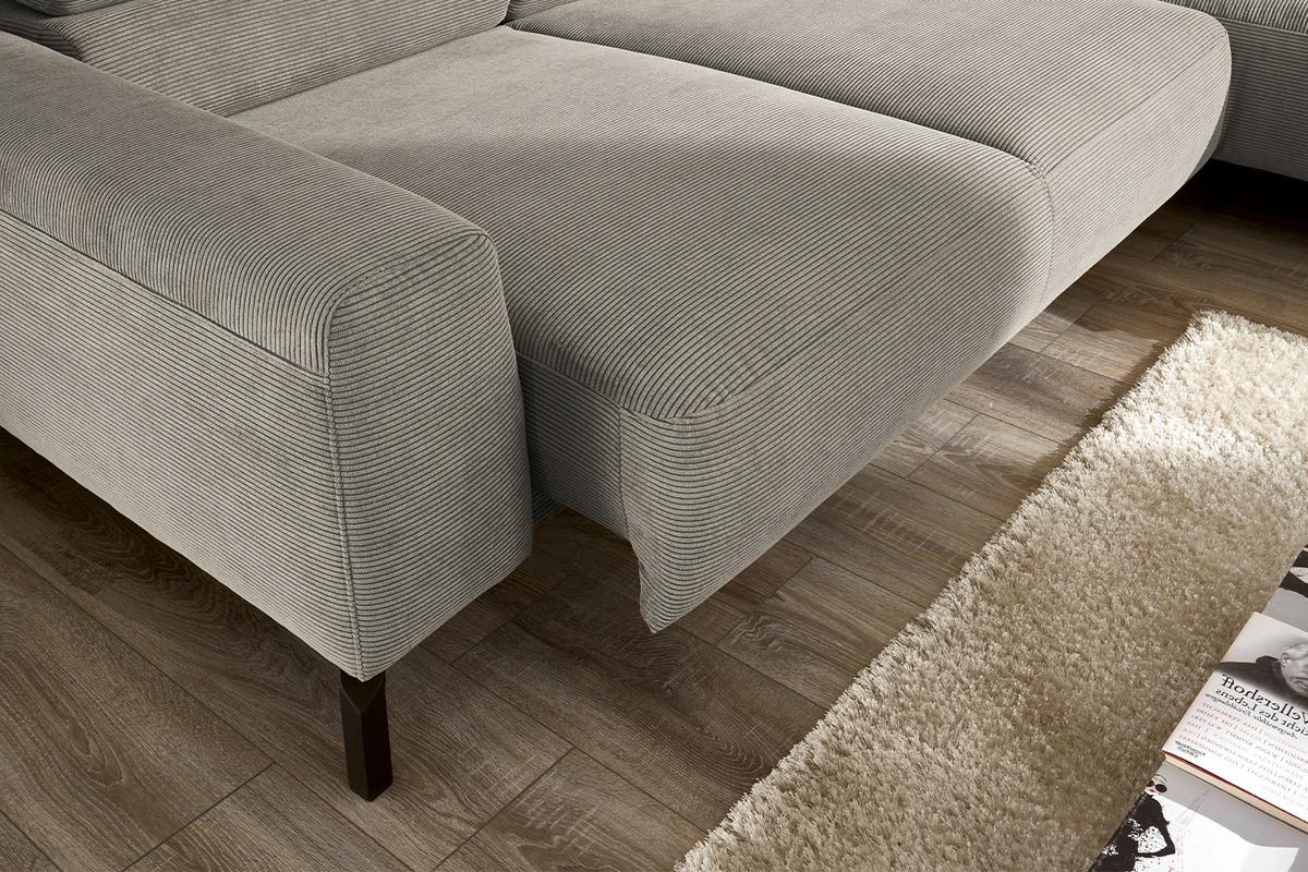 ECKSOFA MIT MOTORISCHEM SITZVORZUG DELIA Grau Cord Relaxfunktion - Schwarz/Grau, Textil/Metall (276/219cm) - KAWOLA