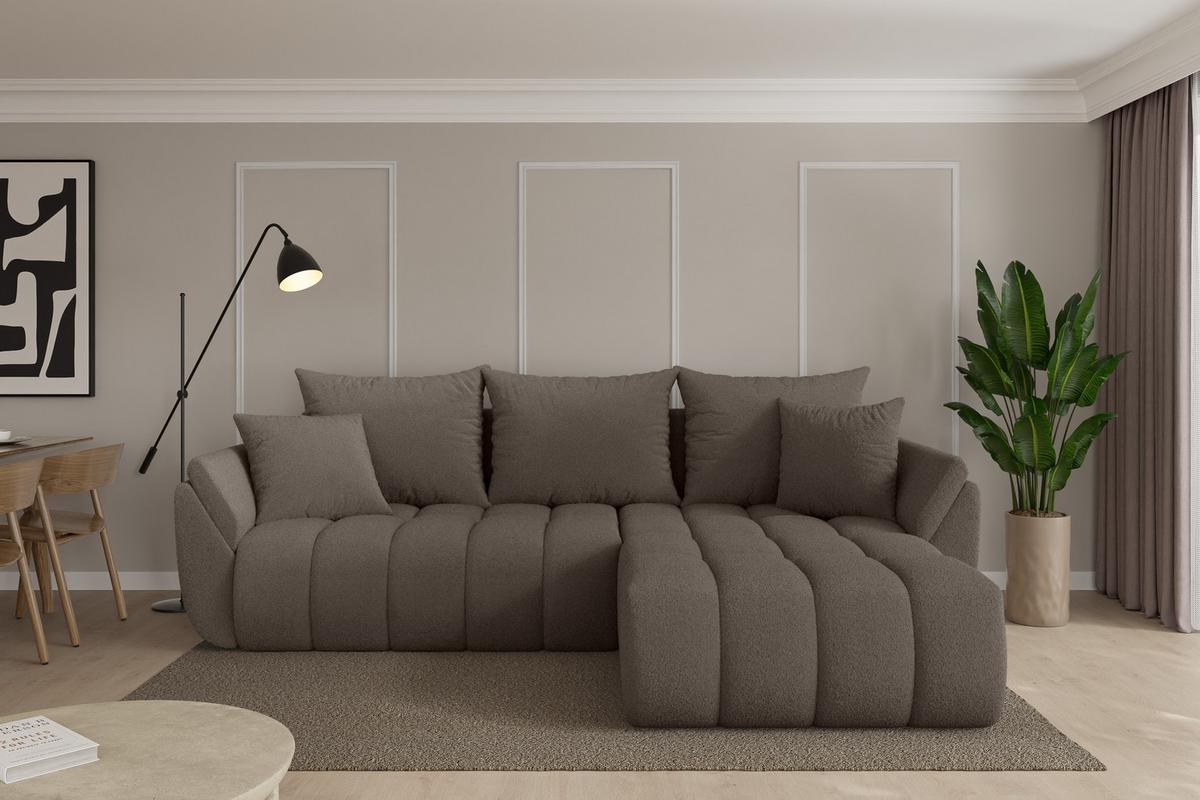 ECKSOFA mit Schlaffunktion Ottomane Rechts TOKO-L-v1 277x194x86 Braun Bouclé - Schwarz/Braun, Holzwerkstoff/Kunststoff (277/194cm) - ALTDECOR
