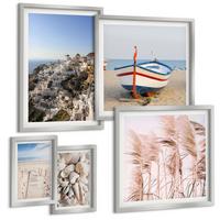 BILDER SET 5er Set - 50x50 cm & 20x30 cm & 40x60 cm Silberner Rahmen - Japanische Berglandschaften - Silberfarben, Kunststoff (40/60cm) - TULUP