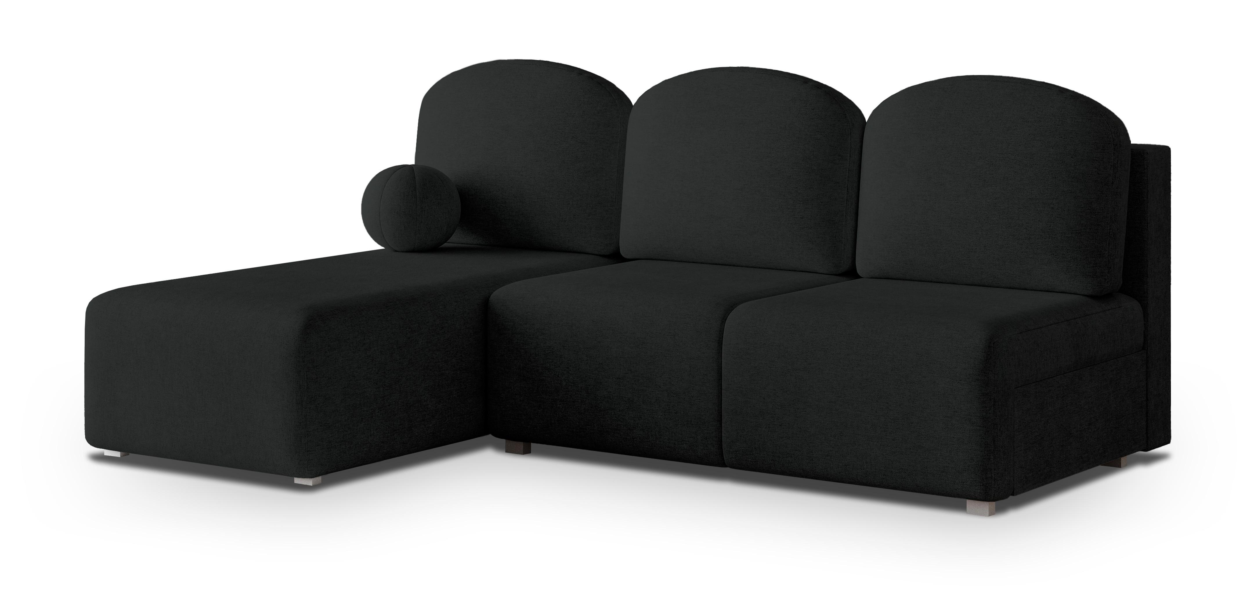 ECKSOFA TRAMA Schwarz Geflochtener Stoff mit Schlaffunktion - Schwarz, Holz (200/143cm) - MASSENO