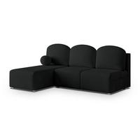 ECKSOFA TRAMA Schwarz Geflochtener Stoff mit Schlaffunktion - Schwarz, Holz (200/143cm) - MASSENO