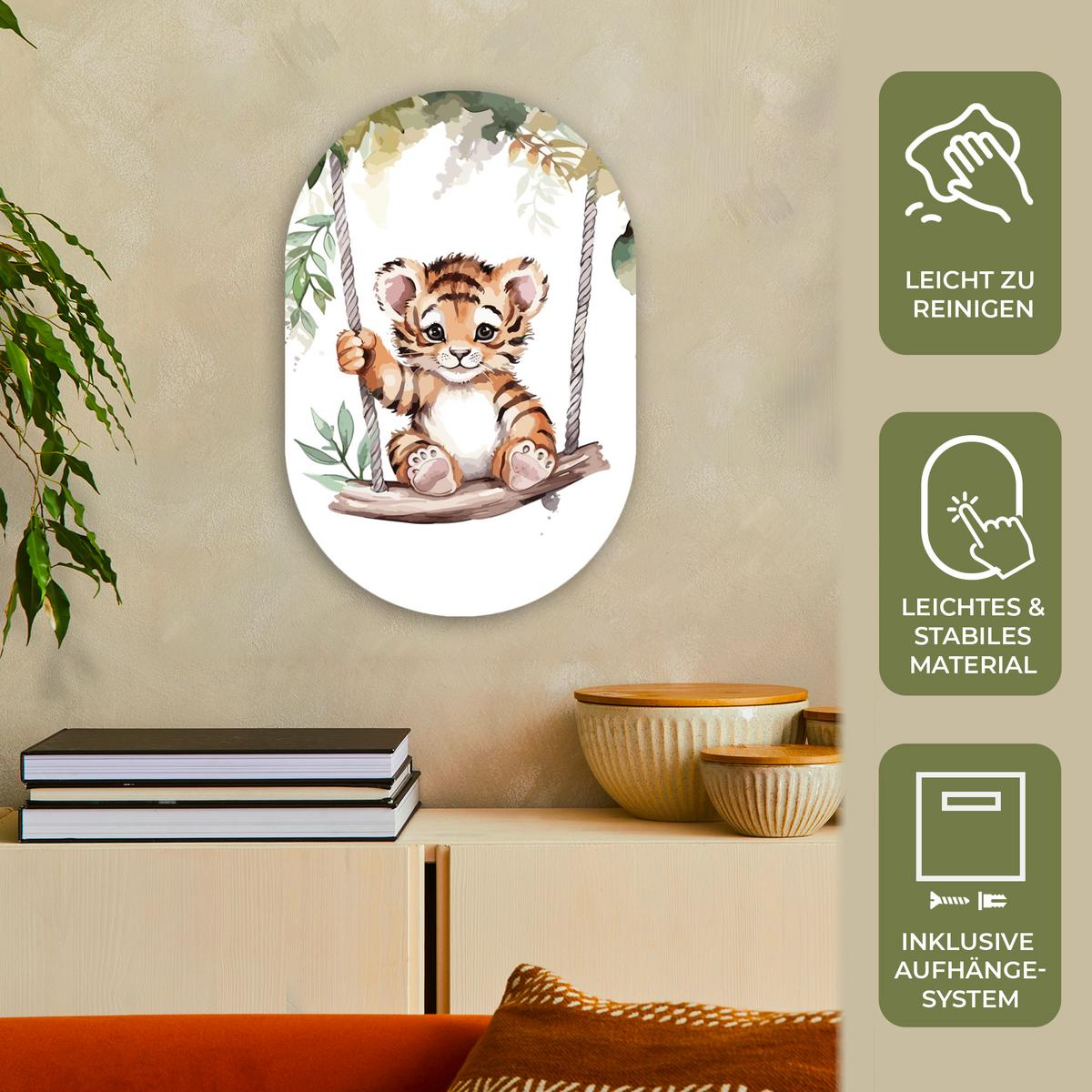 WANDBILD Tiger - Tier - Kinder - Dschungel Deko Wohnzimmer 40x60 cm - Dunkelorange, Kunststoff (40/60cm) - MuchoWow