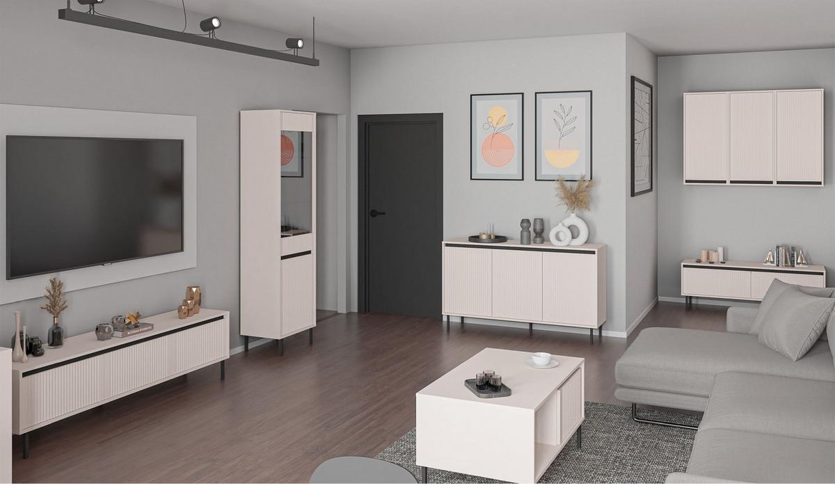 VITRINE Osaka Sandbeige 2-türig 56 cm - Beige/Schwarz, Holzwerkstoff/Metall (55.8/205/40cm) - Selsey