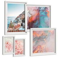 BILDER SET 5er Set - 50x50 cm & 20x30 cm & 40x60 cm Weißer Rahmen - Abstrakte Pastellmuster - Weiß, Kunststoff (40/60cm) - TULUP