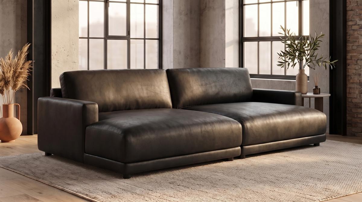 BIG SOFA MARLIN Schwarz Lederfaserstoff - Schwarz, Leder/Kunststoff (262/80/168cm) - KAWOLA