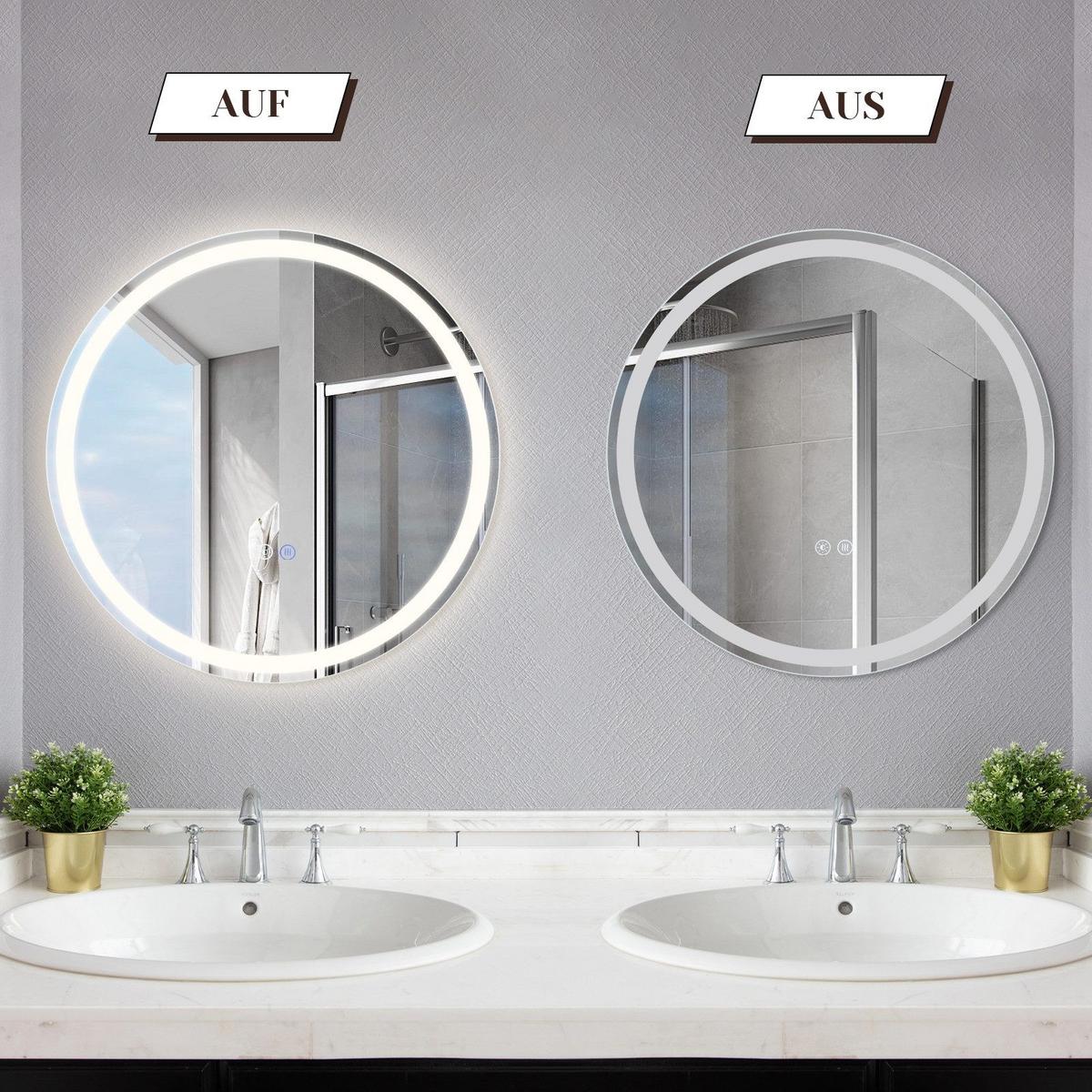 BADEZIMMERSPIEGEL Mainz mit LED-Leuchte Ø80 cm - Weiß, Glas (80/2.5/80cm) - Nettlife