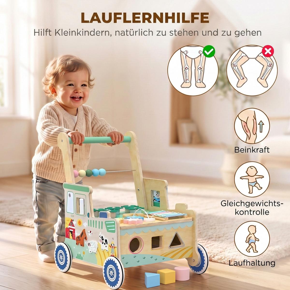 BABY-LAUFLERNWAGEN Mehrschichtplatte Grün - Grün, Holzwerkstoff (31.5/47/41cm) - AIYAPLAY