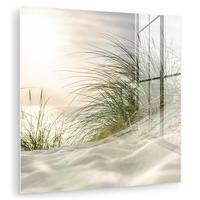 ACRYLGLASBILD Dünen mit Strandhafer in der Sonne des Nationalparks Schleswig-Holsteinisches Wattenmeer 90x90 cm - Creme, Glas (90/90cm) - MuchoWow