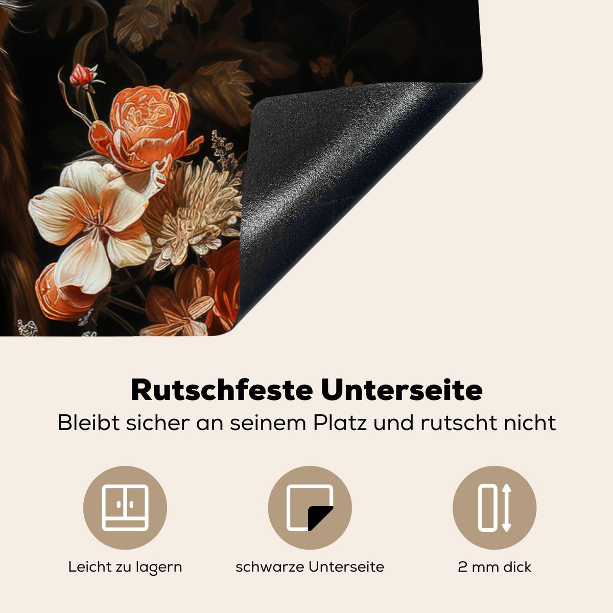 HERDABDECKPLATTE Hirsch - Tier - Blumen - Natur - Botanisch Induktionsschutz 80x52.2 cm - Kupferfarben, Kunststoff (80.2/52.2/0.2cm) - MuchoWow