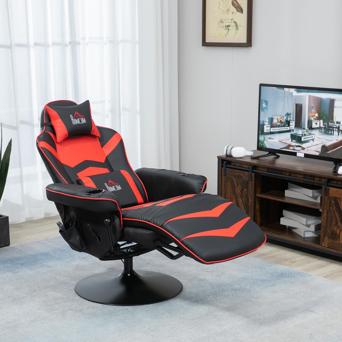 RELAXSESSEL mit Massagefunktion, Elektrisch Fernsehsessel mit Liegefunktion - Rot/Schwarz, Leder/Metall (80/111.5/78cm) - HOMCOM