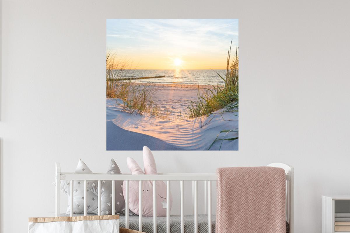 WANDTATTOO Strand - Sonne - Düne - Gras - Sand - Horizont Wanddeko 50x50 cm - Hellblau, Kunststoff (50/50/0.1cm) - MuchoWow