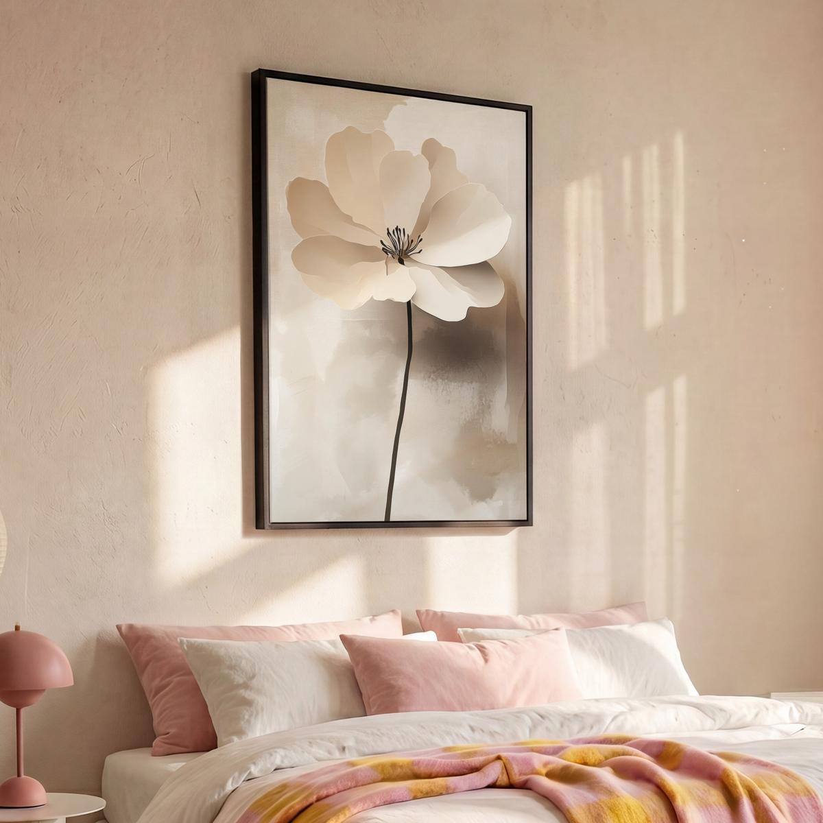 LEINWAND Bilder mit Rahmen - Blume - Beige - Farbe - Schatten - 90x140 - Creme, Textil (90/140cm) - MuchoWow