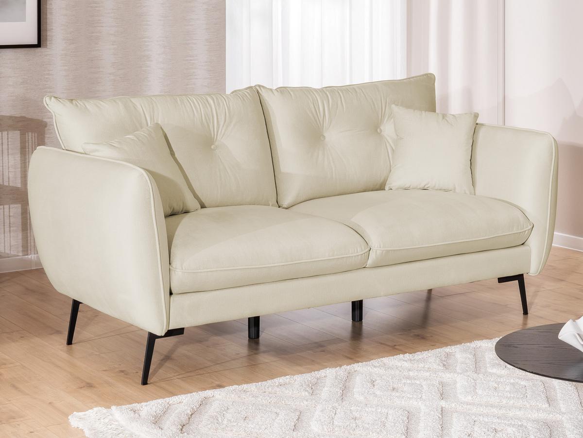 3-SITZER-SOFA Nordloft Beige Samt - Beige/Schwarz, Holz/Textil (204/86/100cm) - S-Style Möbel