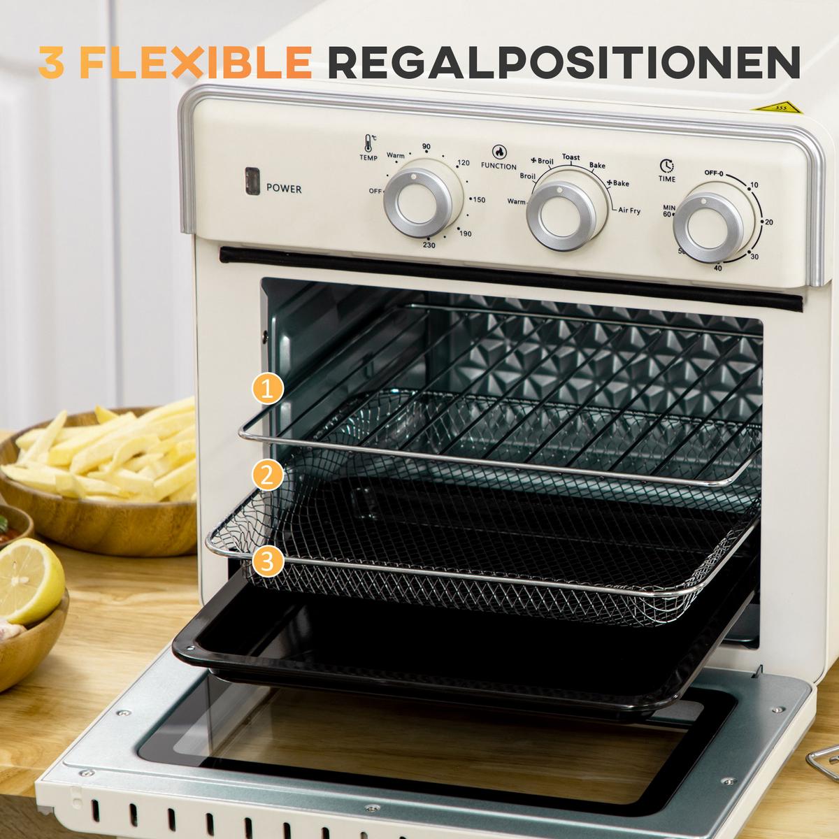 MINIBACKOFEN Stahl Kunststoff Cremeweiß Silber - Creme, Metall (36/37.7/34.5cm) - HOMCOM