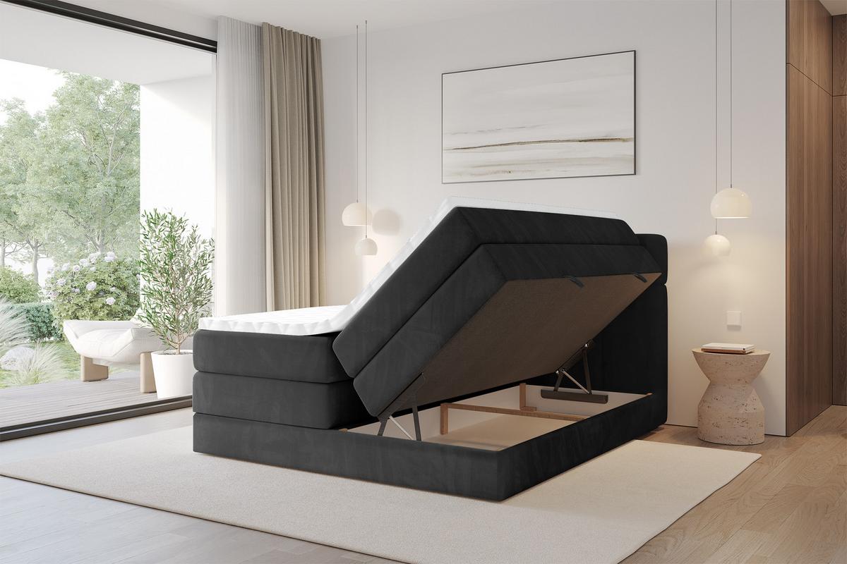 BOXBETT mit Matratze H3/H4 - FAMA KING - 120x200 cm Schwarz Casablanca - Schwarz, Holzwerkstoff (120/200cm) - ALTDECOR
